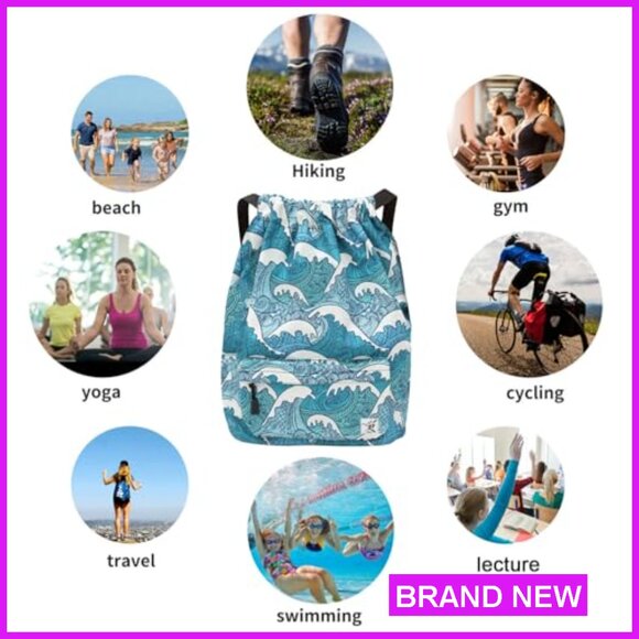 Waterproof Drawstring Backpack Gym Sports Beach Travel Daypack Unisex Adjustable - Picture 5 of 6